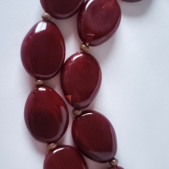 Red Bib Necklace, Vintage Chunky Double Strand Statement Jewelry, - Picture 5 of 8